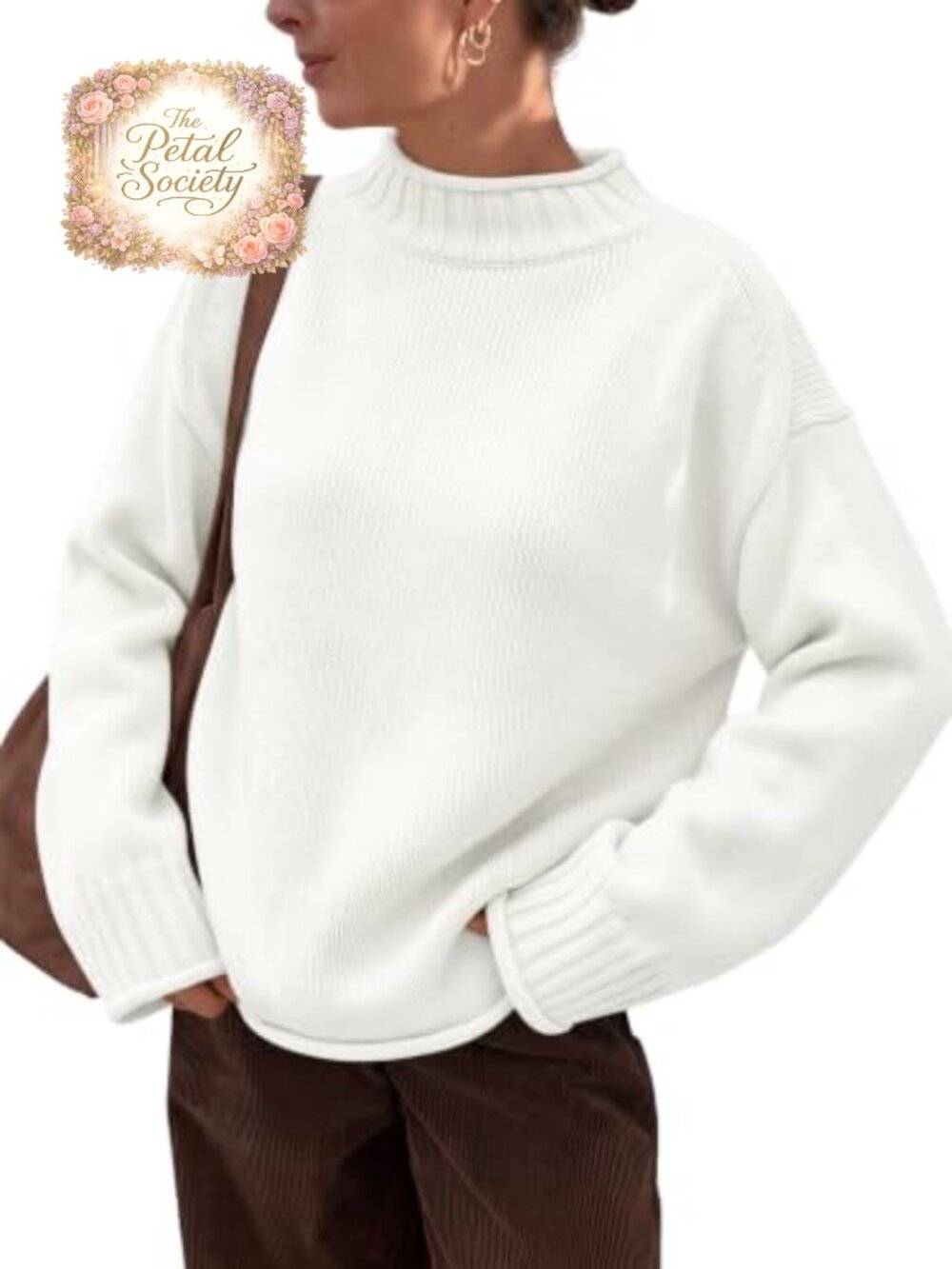 Womens Mock Neck Knit Sweater Cotton Blend Pullover Long Sleeve